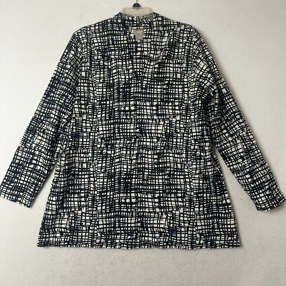 Chico’s tunic sz XL 3  Grid criss cross black white Print Pima Cotton  Top - Picture 1 of 5